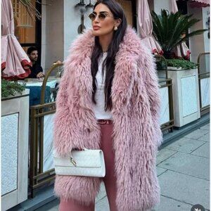 ZARA WOMAN NWT $189 FAUX FUR COAT ZW COLLECTION PINK | 3362/240 S RUNS BIG